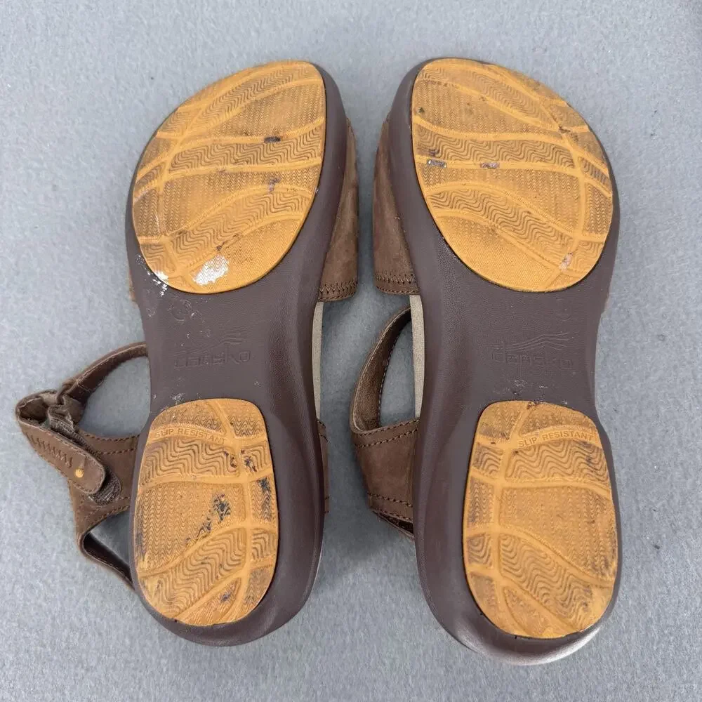 Dansko Sandals Womens Size 7.5 Brown Leather Slingback Wedge Comfort Shoes‎